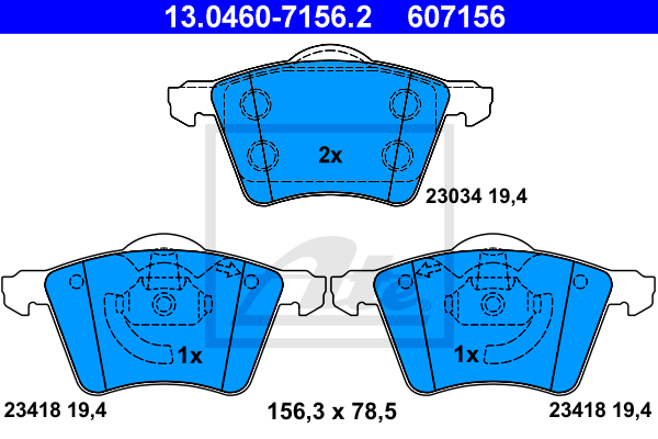 ATE 13.0460-7156.2 Kit pastiglie freno, Freno a disco-Kit pastiglie freno, Freno a disco-Ricambi Euro