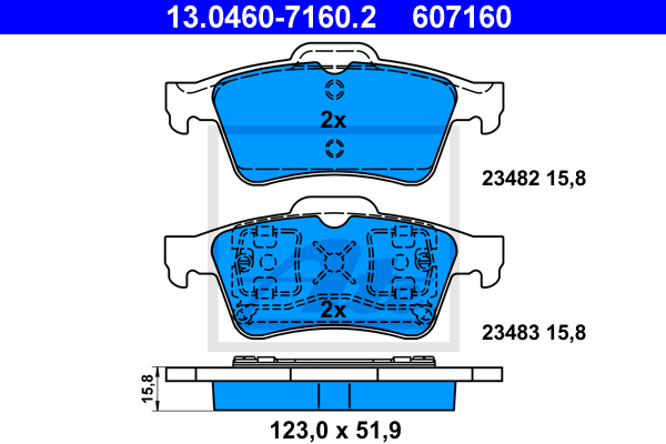 ATE 13.0460-7160.2 Kit pastiglie freno, Freno a disco