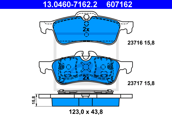 ATE 13.0460-7162.2 Kit pastiglie freno, Freno a disco-Kit pastiglie freno, Freno a disco-Ricambi Euro