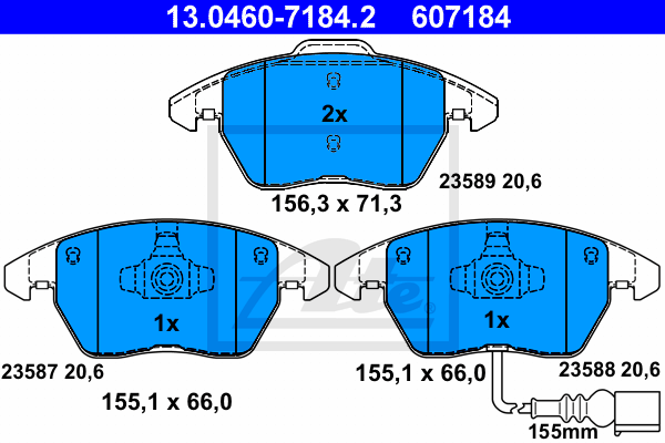 ATE 13.0460-7184.2 Brake Pad Set, disc brake for ,AUDI,SEAT,SKODA,VW