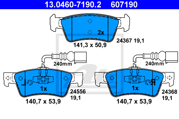 ATE 13.0460-7190.2 Kit pastiglie freno, Freno a disco-Kit pastiglie freno, Freno a disco-Ricambi Euro