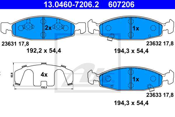 ATE 13.0460-7206.2 Kit pastiglie freno, Freno a disco-Kit pastiglie freno, Freno a disco-Ricambi Euro