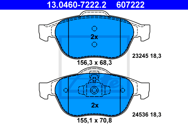 ATE 13.0460-7222.2 Kit pastiglie freno, Freno a disco-Kit pastiglie freno, Freno a disco-Ricambi Euro