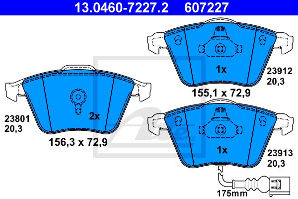 ATE 13.0460-7227.2 Kit pastiglie freno, Freno a disco-Kit pastiglie freno, Freno a disco-Ricambi Euro