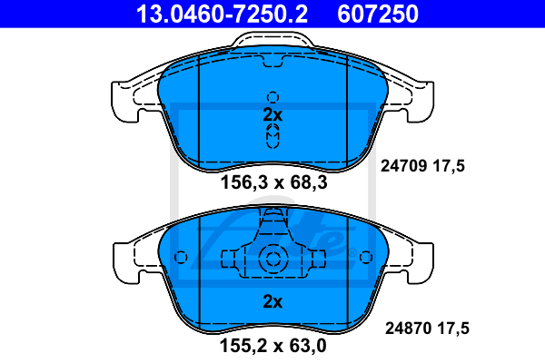 ATE 13.0460-7250.2 Kit pastiglie freno, Freno a disco-Kit pastiglie freno, Freno a disco-Ricambi Euro