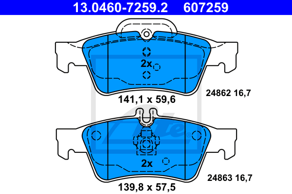 ATE 13.0460-7259.2 Kit pastiglie freno, Freno a disco-Kit pastiglie freno, Freno a disco-Ricambi Euro