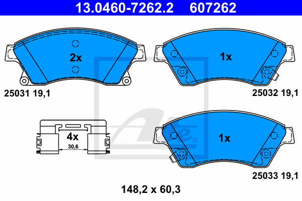 ATE 13.0460-7262.2 Kit pastiglie freno, Freno a disco