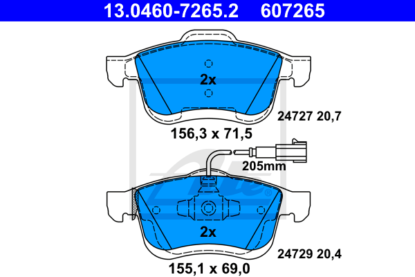 ATE 13.0460-7265.2 Kit pastiglie freno, Freno a disco