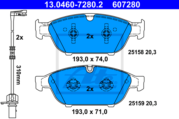 ATE 13.0460-7280.2 Kit pastiglie freno, Freno a disco