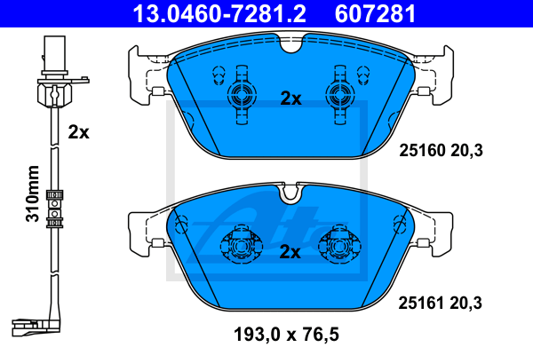 ATE 13.0460-7281.2 Kit pastiglie freno, Freno a disco-Kit pastiglie freno, Freno a disco-Ricambi Euro