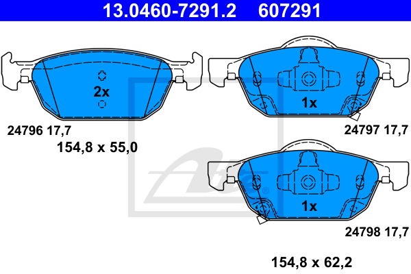 ATE 13.0460-7291.2 Kit pastiglie freno, Freno a disco