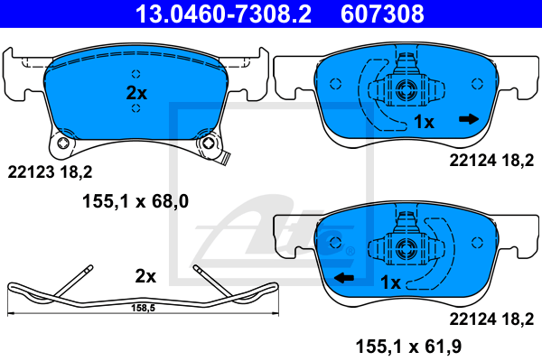 ATE 13.0460-7308.2 Kit pastiglie freno, Freno a disco-Kit pastiglie freno, Freno a disco-Ricambi Euro