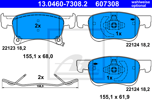 ATE 13.0460-7308.2 Kit pastiglie freno, Freno a disco