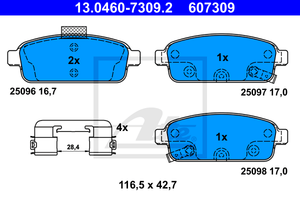 ATE 13.0460-7309.2 Kit pastiglie freno, Freno a disco-Kit pastiglie freno, Freno a disco-Ricambi Euro