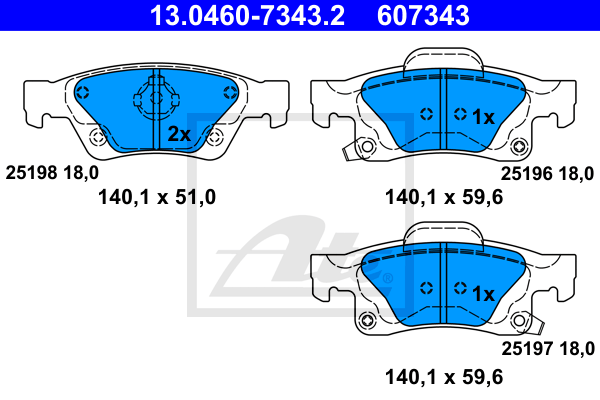 ATE 13.0460-7343.2 Kit pastiglie freno, Freno a disco-Kit pastiglie freno, Freno a disco-Ricambi Euro