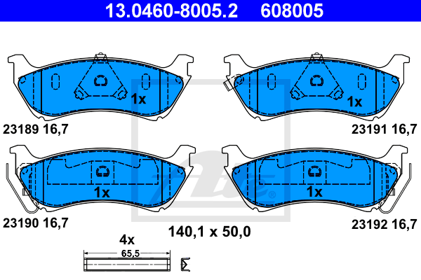 ATE 13.0460-8005.2 Kit pastiglie freno, Freno a disco-Kit pastiglie freno, Freno a disco-Ricambi Euro