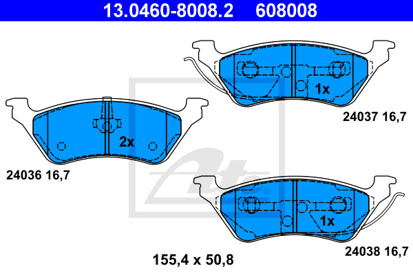 ATE 13.0460-8008.2 Kit pastiglie freno, Freno a disco