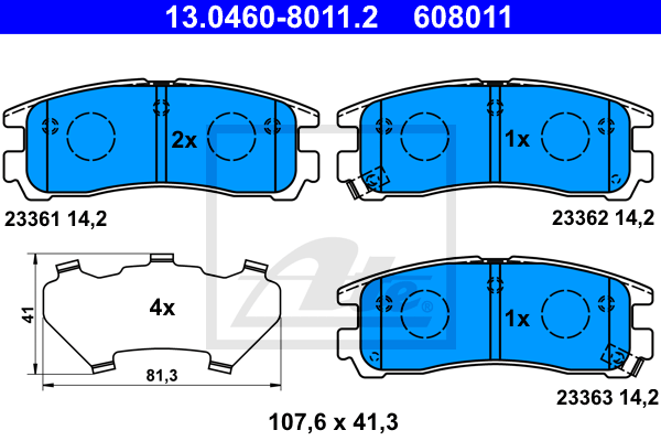 ATE 13.0460-8011.2 Kit pastiglie freno, Freno a disco