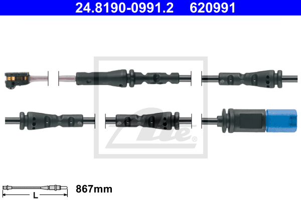 ATE 24.8190-0991.2 Contatto segnalazione, Usura past. freno/mat. d'attrito