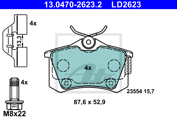 ATE 13.0470-2623.2 Kit pastiglie freno, Freno a disco