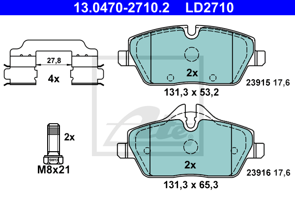 ATE 13.0470-2710.2 Kit pastiglie freno, Freno a disco-Kit pastiglie freno, Freno a disco-Ricambi Euro