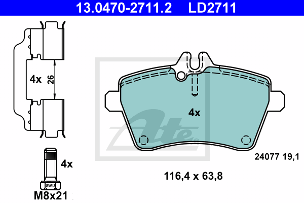 ATE 13.0470-2711.2 Kit pastiglie freno, Freno a disco