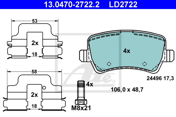 ATE 13.0470-2722.2 Kit pastiglie freno, Freno a disco-Kit pastiglie freno, Freno a disco-Ricambi Euro