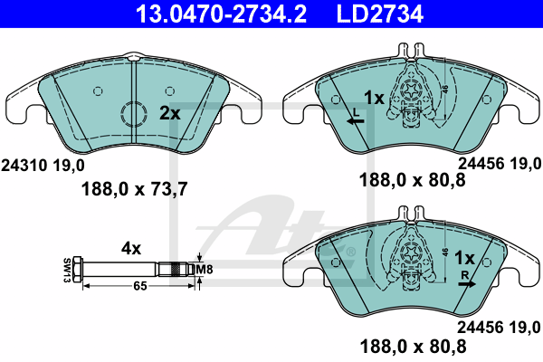 ATE 13.0470-2734.2 Kit pastiglie freno, Freno a disco