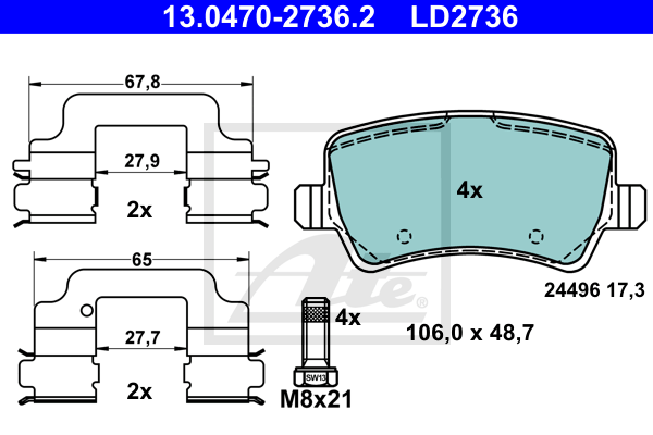 ATE 13.0470-2736.2 Kit pastiglie freno, Freno a disco-Kit pastiglie freno, Freno a disco-Ricambi Euro