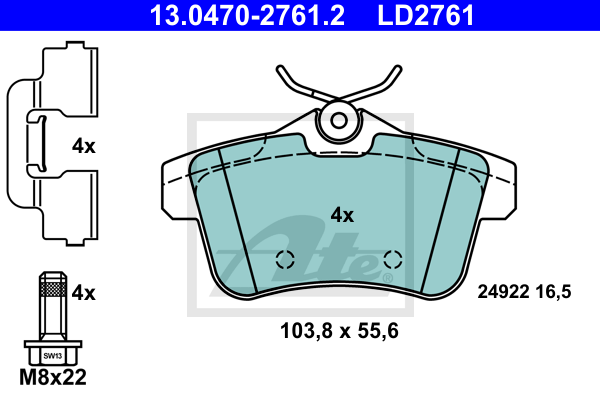 ATE 13.0470-2761.2 Kit pastiglie freno, Freno a disco-Kit pastiglie freno, Freno a disco-Ricambi Euro