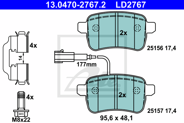 ATE 13.0470-2767.2 Kit pastiglie freno, Freno a disco