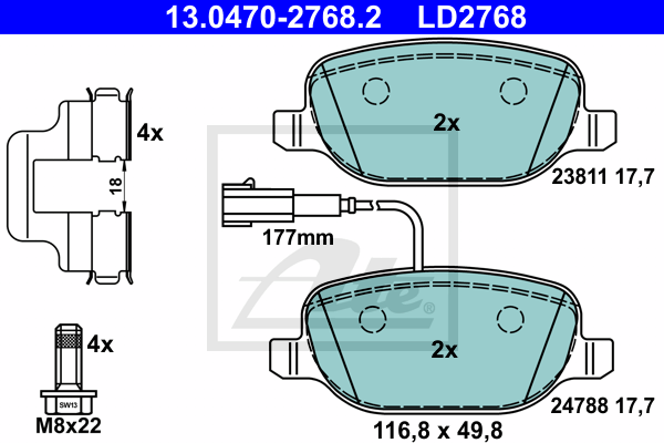 ATE 13.0470-2768.2 Kit pastiglie freno, Freno a disco-Kit pastiglie freno, Freno a disco-Ricambi Euro