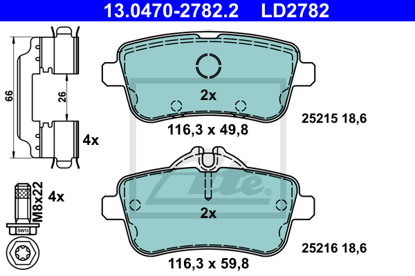 ATE 13.0470-2782.2 Kit pastiglie freno, Freno a disco-Kit pastiglie freno, Freno a disco-Ricambi Euro