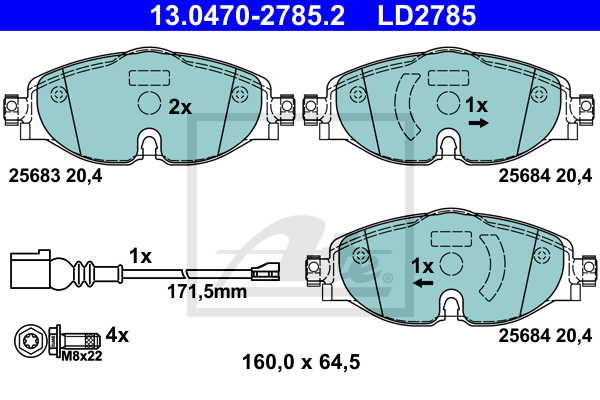 ATE 13.0470-2785.2 Kit pastiglie freno, Freno a disco