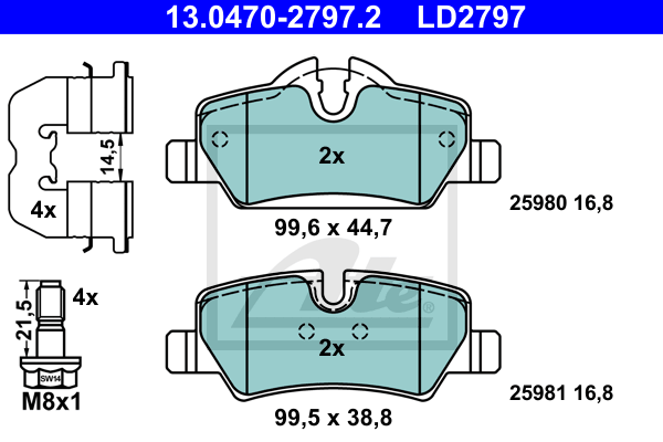 ATE 13.0470-2797.2 Kit pastiglie freno, Freno a disco-Kit pastiglie freno, Freno a disco-Ricambi Euro