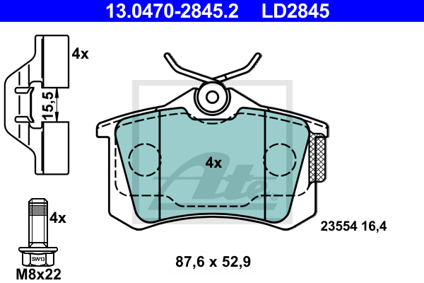 ATE 13.0470-2845.2 Kit pastiglie freno, Freno a disco-Kit pastiglie freno, Freno a disco-Ricambi Euro