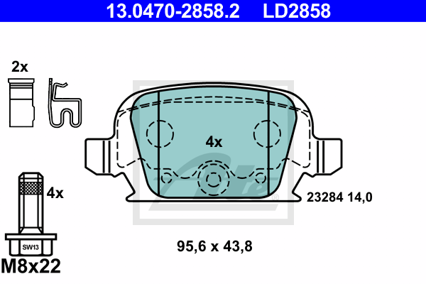 ATE 13.0470-2858.2 Kit pastiglie freno, Freno a disco-Kit pastiglie freno, Freno a disco-Ricambi Euro