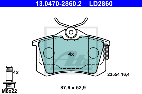 ATE 13.0470-2860.2 Kit pastiglie freno, Freno a disco-Kit pastiglie freno, Freno a disco-Ricambi Euro