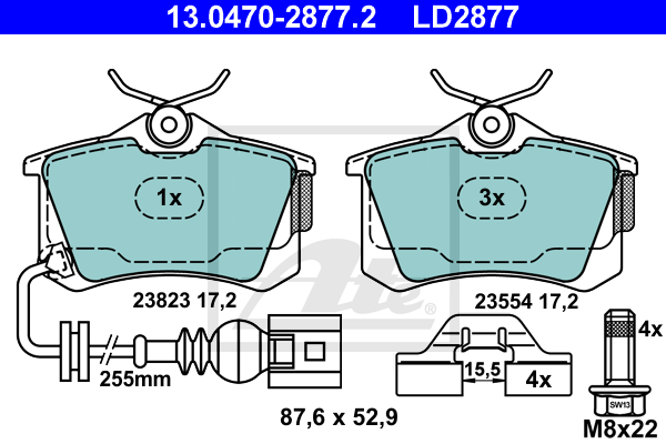 ATE 13.0470-2877.2 Kit pastiglie freno, Freno a disco-Kit pastiglie freno, Freno a disco-Ricambi Euro