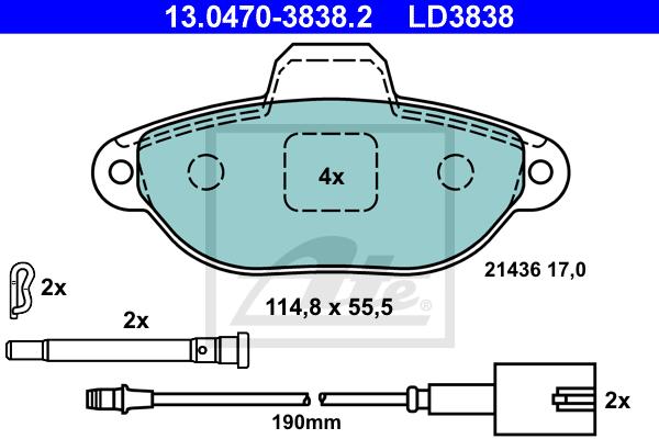 ATE 13.0470-3838.2 Kit pastiglie freno, Freno a disco