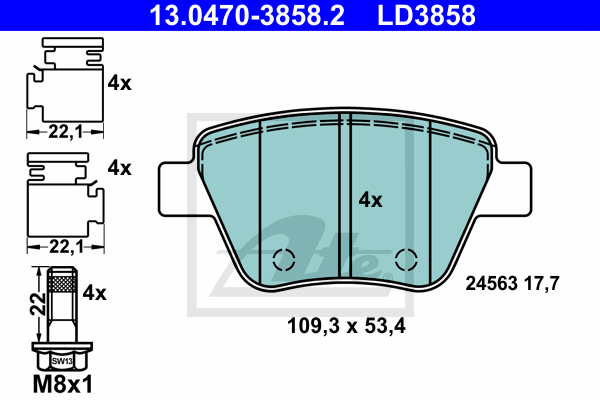 ATE 13.0470-3858.2 Kit pastiglie freno, Freno a disco-Kit pastiglie freno, Freno a disco-Ricambi Euro