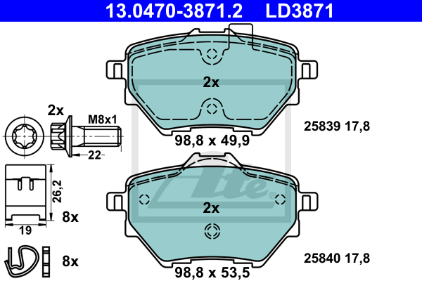 ATE 13.0470-3871.2 Kit pastiglie freno, Freno a disco