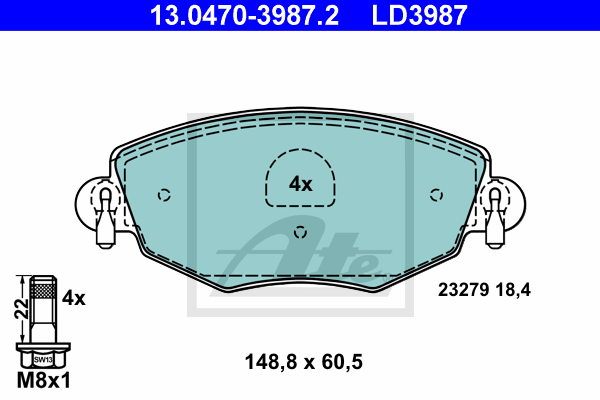 ATE 13.0470-3987.2 Kit pastiglie freno, Freno a disco-Kit pastiglie freno, Freno a disco-Ricambi Euro