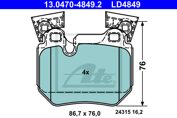 ATE 13.0470-4849.2 Kit pastiglie freno, Freno a disco-Kit pastiglie freno, Freno a disco-Ricambi Euro