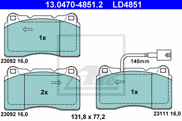 ATE 13.0470-4851.2 Kit pastiglie freno, Freno a disco-Kit pastiglie freno, Freno a disco-Ricambi Euro