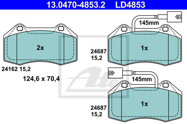 ATE 13.0470-4853.2 Kit pastiglie freno, Freno a disco-Kit pastiglie freno, Freno a disco-Ricambi Euro