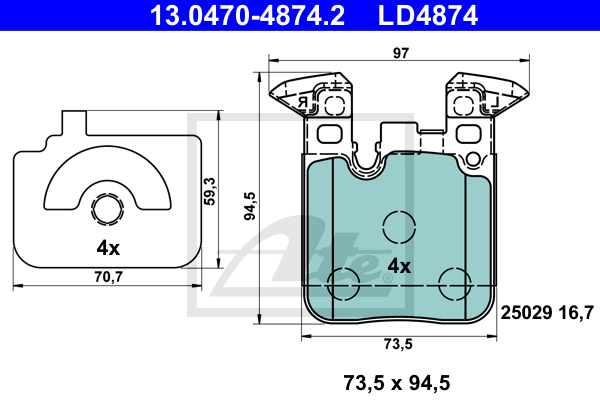 ATE 13.0470-4874.2 Kit pastiglie freno, Freno a disco