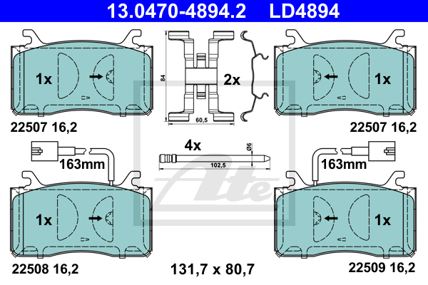 ATE 13.0470-4894.2 Kit pastiglie freno, Freno a disco-Kit pastiglie freno, Freno a disco-Ricambi Euro