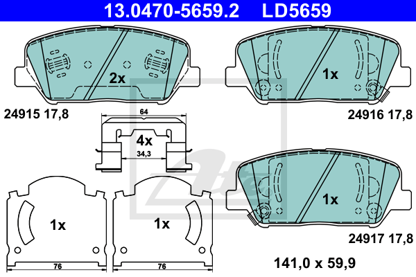 ATE 13.0470-5659.2 Kit pastiglie freno, Freno a disco-Kit pastiglie freno, Freno a disco-Ricambi Euro