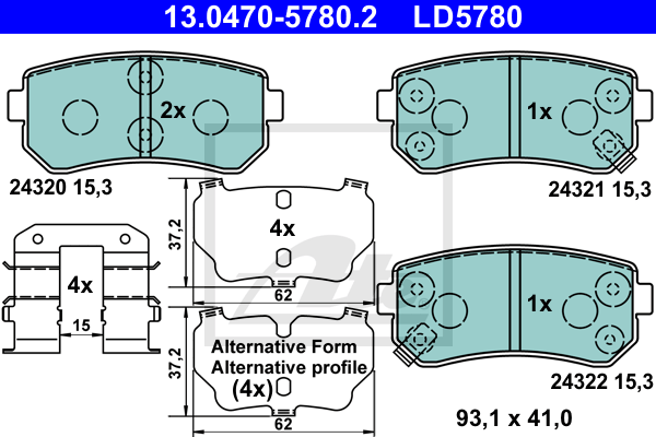 ATE 13.0470-5780.2 Kit pastiglie freno, Freno a disco-Kit pastiglie freno, Freno a disco-Ricambi Euro